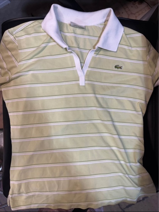 Lacoste Tops - Lacoste Pale Green Striped Polo with White Collar